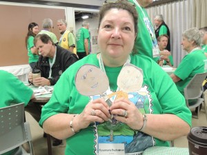 SD70 trustee Rosemarie Buchanan welcomes the Flat Mark Twins to the Regional Heritage Faire.