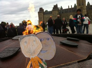The Centennial Flame burns all the time on Parliament Hill. It was first lit on January 1, 1967 to celebrate Canada's 100th birthday. It's called an eternal flame.